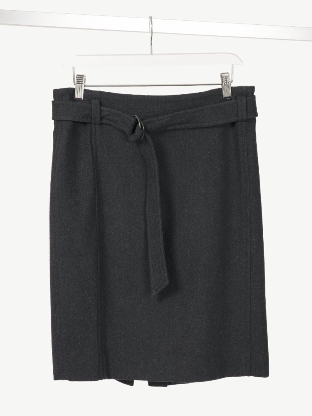 Akris Punto Charcoal Wool Herringbone-Flannel Belted Pencil Skirt